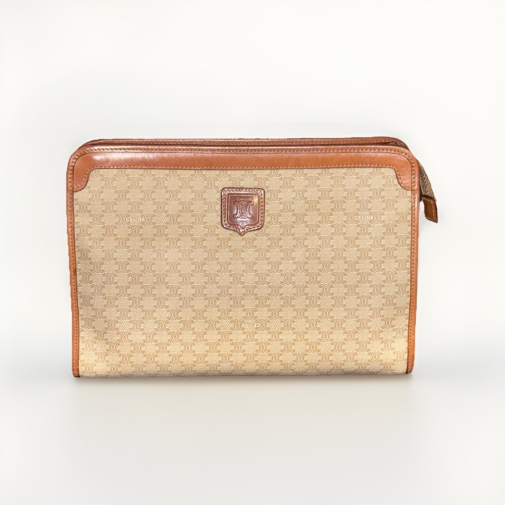 CELINE Macadam Triomphe Beige/Brown Clutch (Pre-owned, Authentic & Vintage)